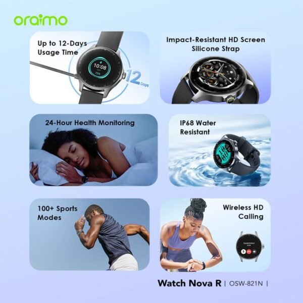Montre Oraimo Nova R 1,39 pouces Panda Glass IP68 Smart Watch - Noir – Image 4
