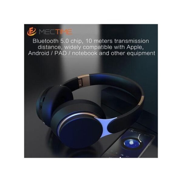 Casque sans fil Bluetooth avec écouteurs stéréo pliables - Bleu foncé – Image 2
