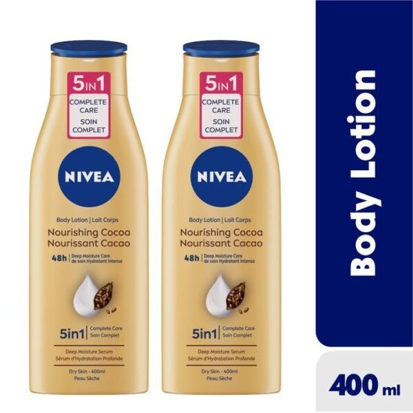 NIVEA Lotion Corporelle Nourrissante au Cacao – Hydratation Intense 48h, 400 ml x 2